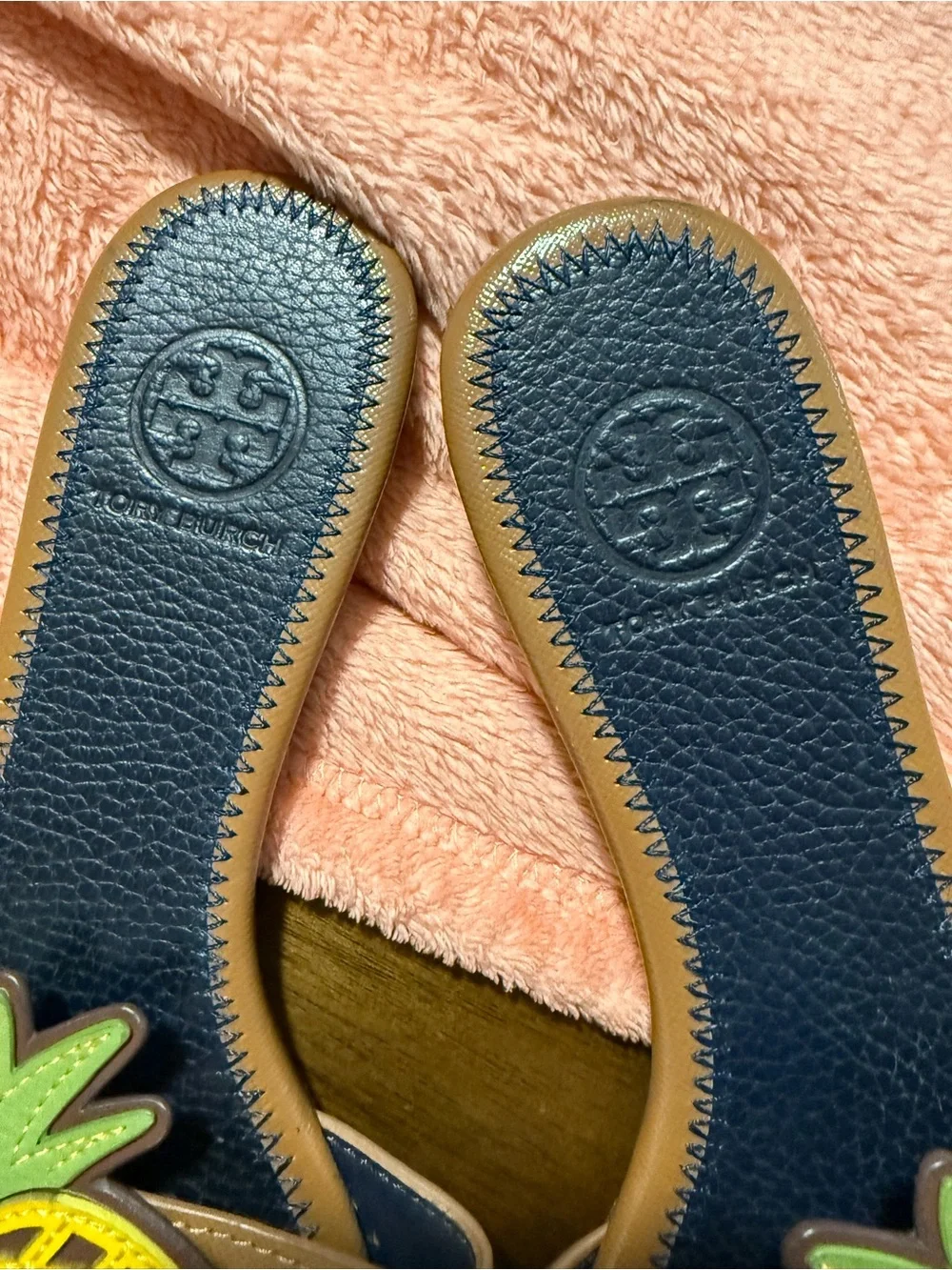 Tory Burch Leather Pineapple Slide Sandals - Brown/Yellow/Green/Navy